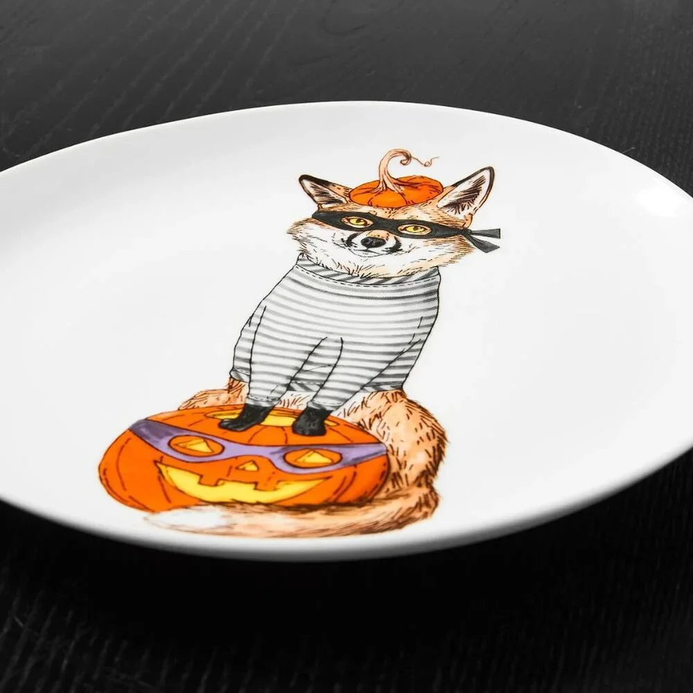 NEW West Elm Halloween Dapper Animals Salad Plate - Fox